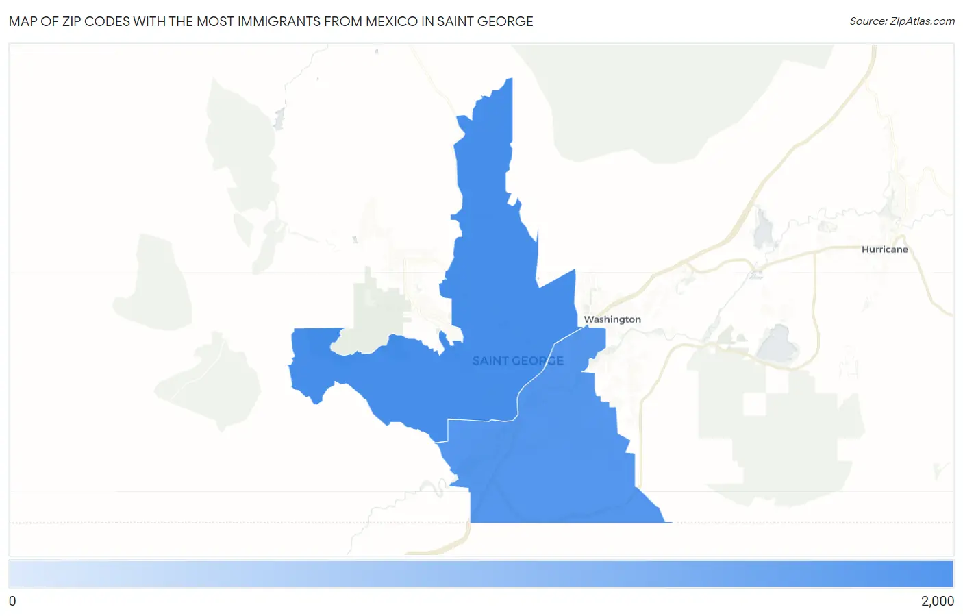Zip Codes with the Most Immigrants from Mexico in Saint George Map