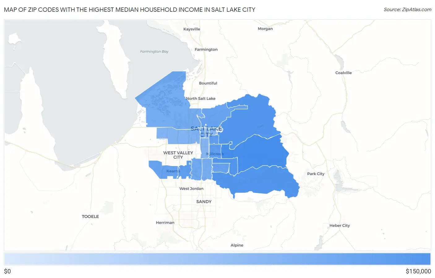 Zip Codes with the Highest Median Household Income in Salt Lake City Map