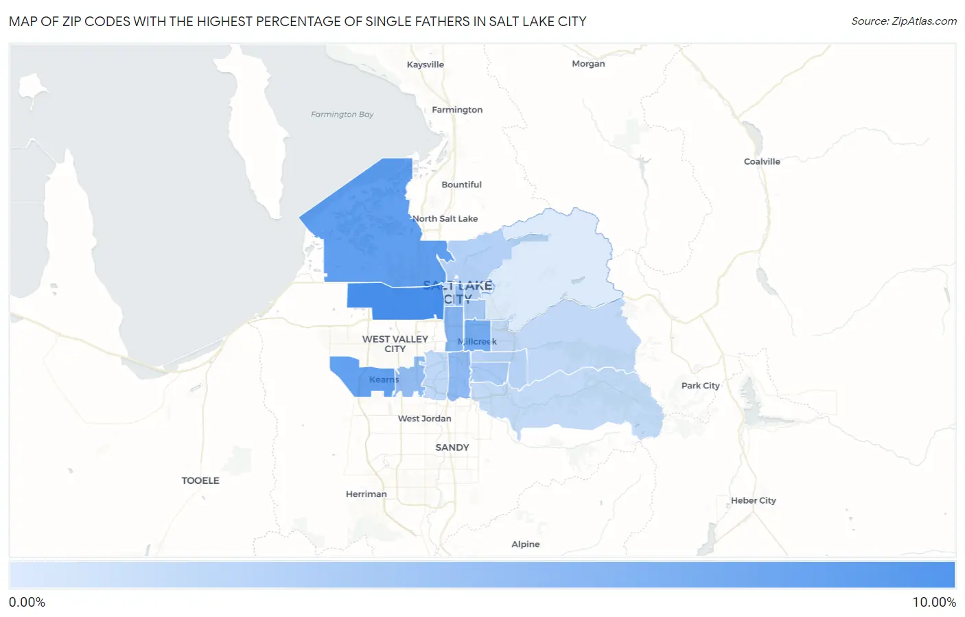 Zip Codes with the Highest Percentage of Single Fathers in Salt Lake City Map