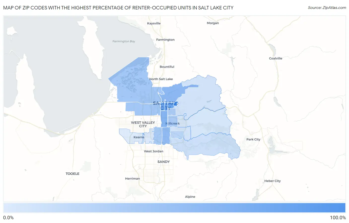 Zip Codes with the Highest Percentage of Renter-Occupied Units in Salt Lake City Map