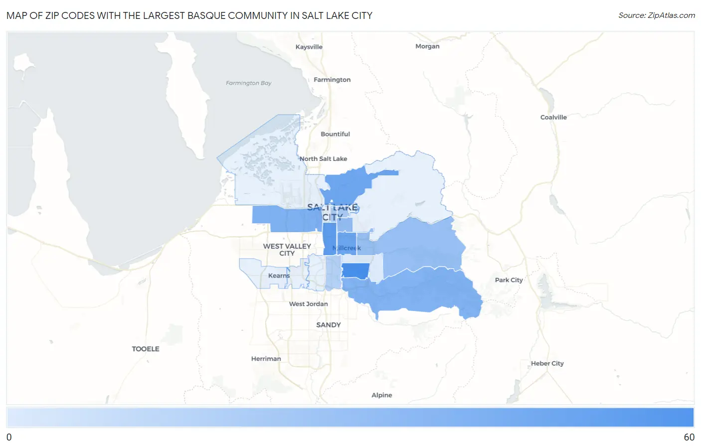 Zip Codes with the Largest Basque Community in Salt Lake City Map