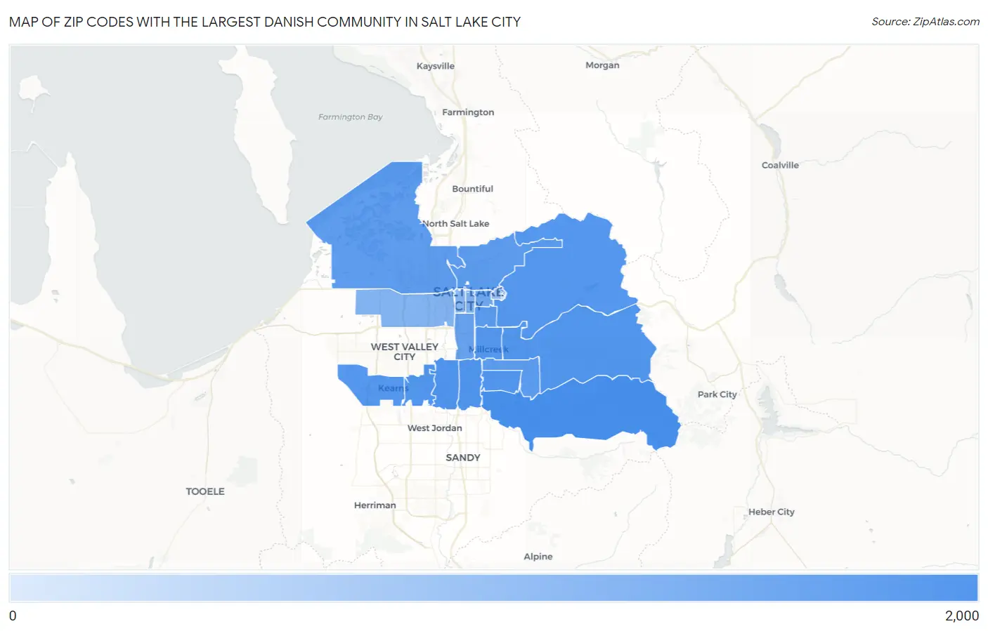 Zip Codes with the Largest Danish Community in Salt Lake City Map