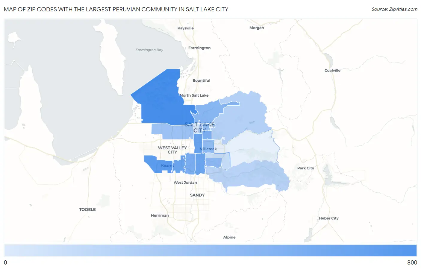 Zip Codes with the Largest Peruvian Community in Salt Lake City Map