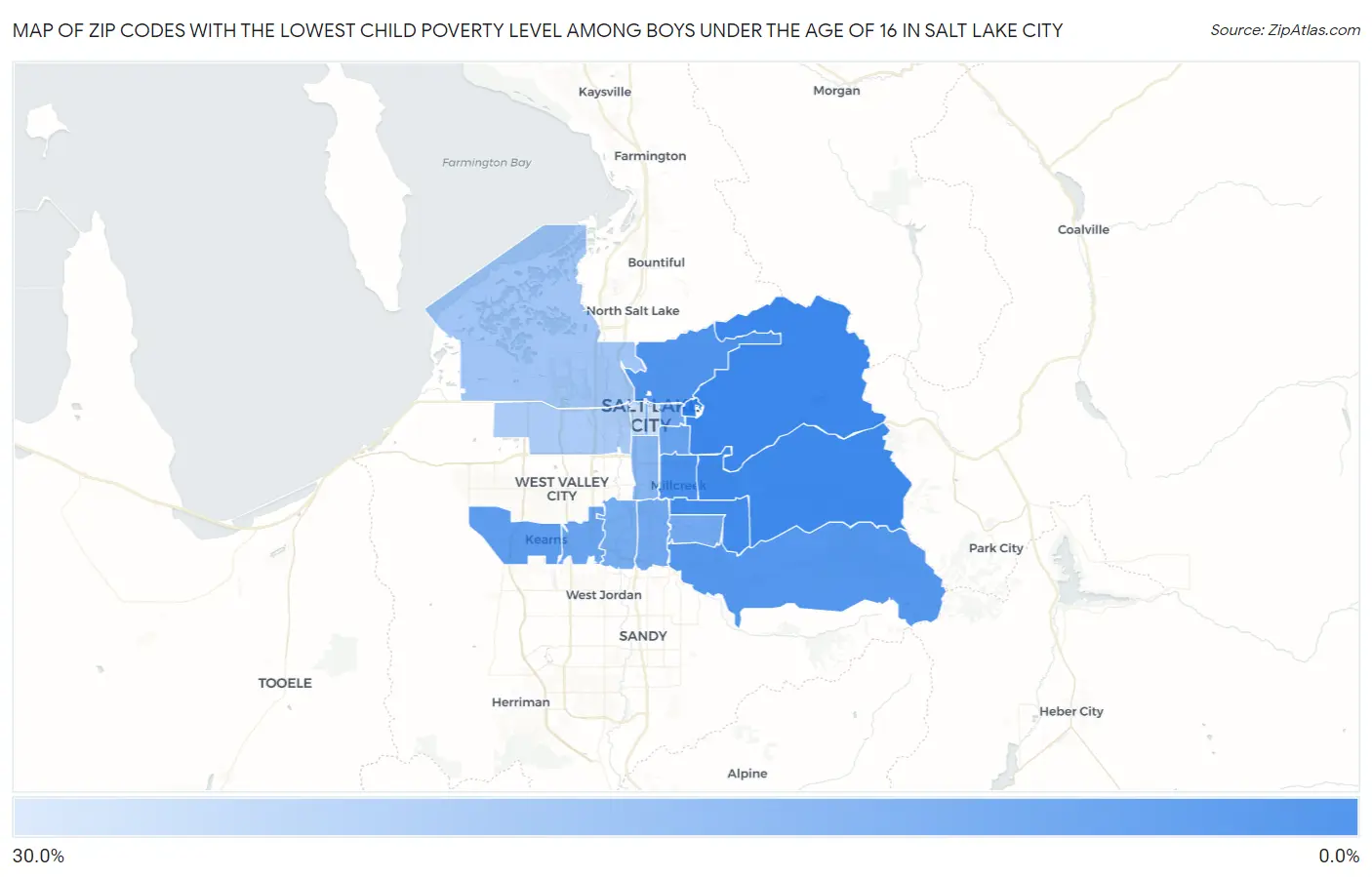 Zip Codes with the Lowest Child Poverty Level Among Boys Under the Age of 16 in Salt Lake City Map
