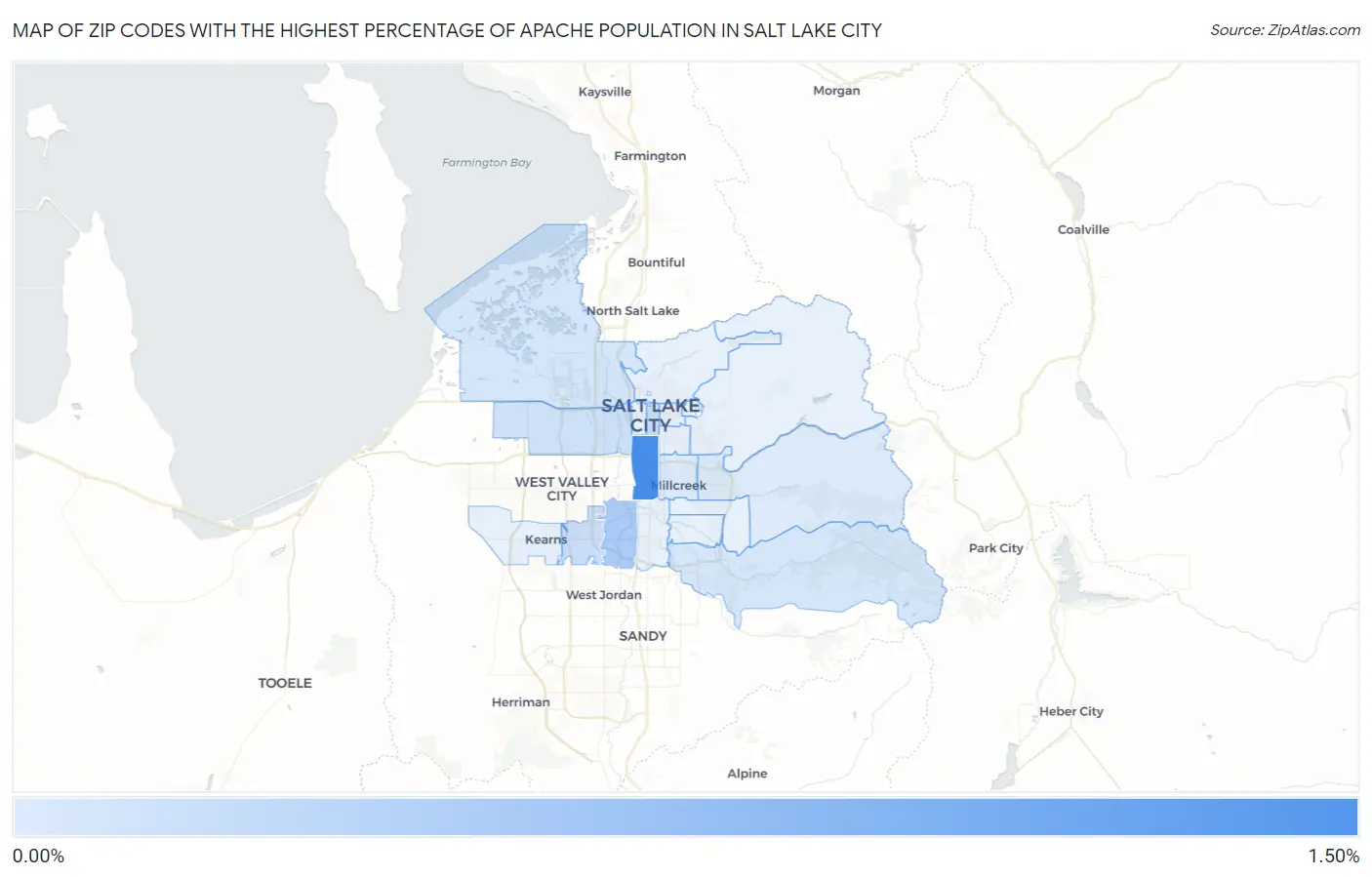 Zip Codes with the Highest Percentage of Apache Population in Salt Lake City Map