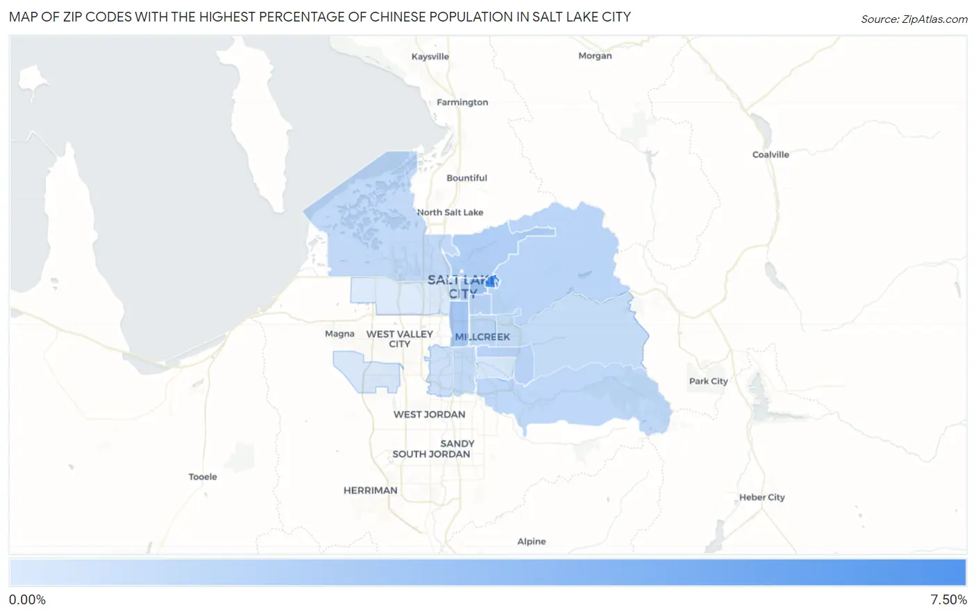 Zip Codes with the Highest Percentage of Chinese Population in Salt Lake City Map