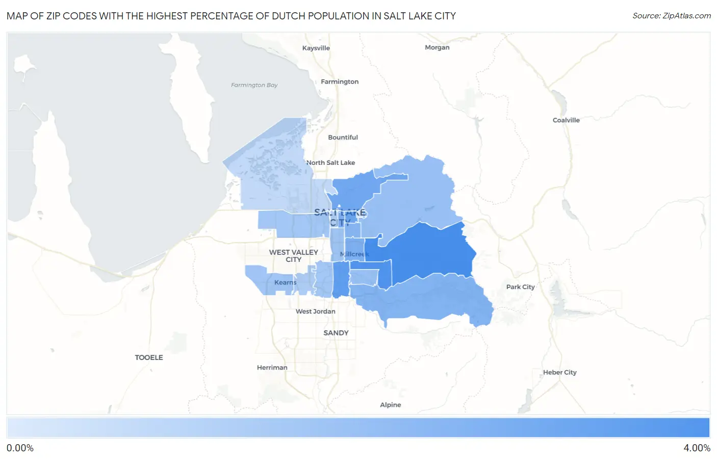 Zip Codes with the Highest Percentage of Dutch Population in Salt Lake City Map