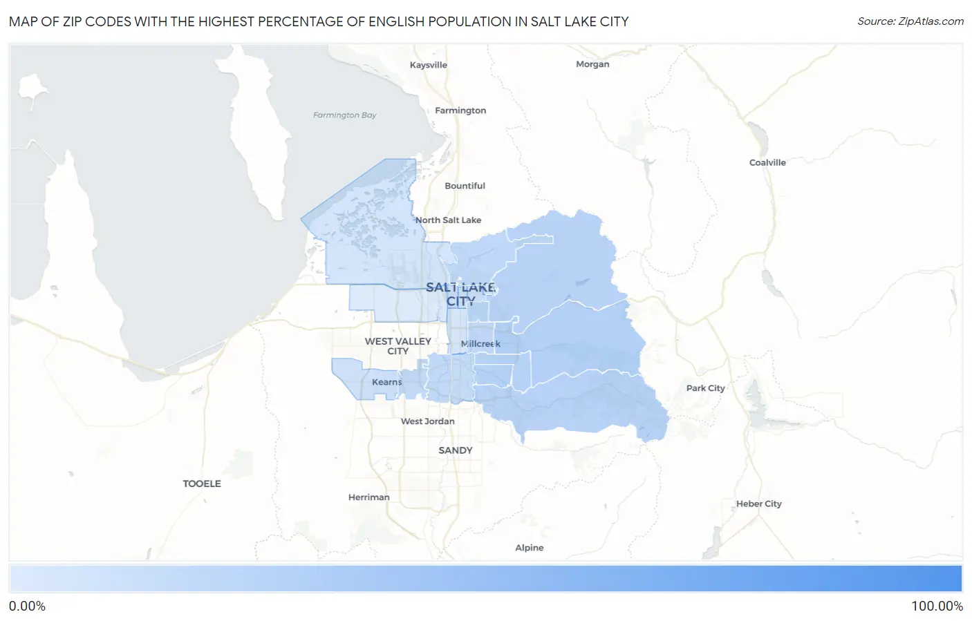 Zip Codes with the Highest Percentage of English Population in Salt Lake City Map