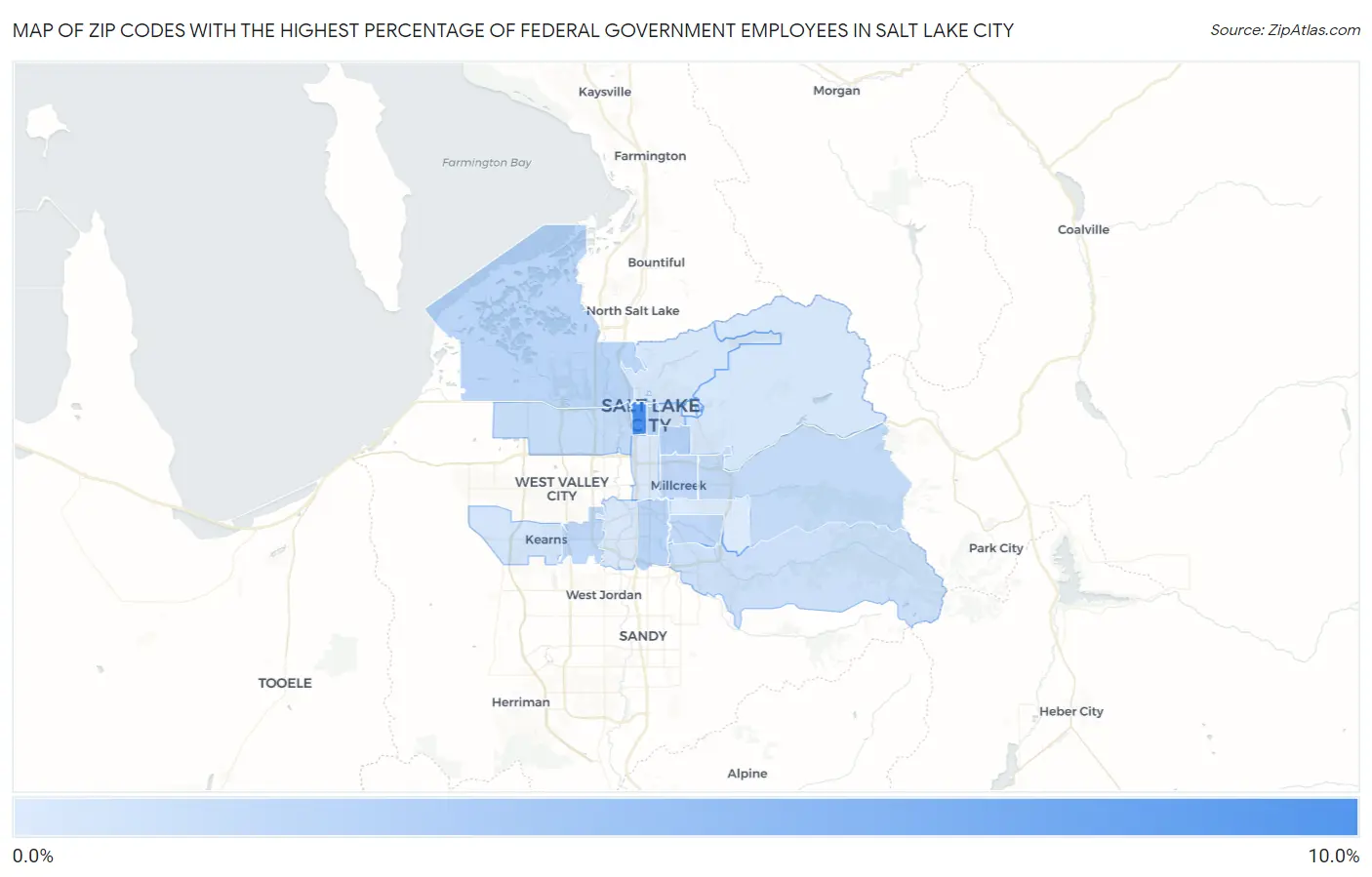 Zip Codes with the Highest Percentage of Federal Government Employees in Salt Lake City Map