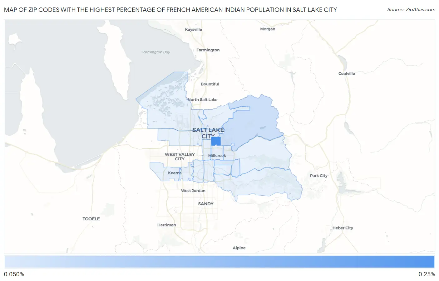 Zip Codes with the Highest Percentage of French American Indian Population in Salt Lake City Map