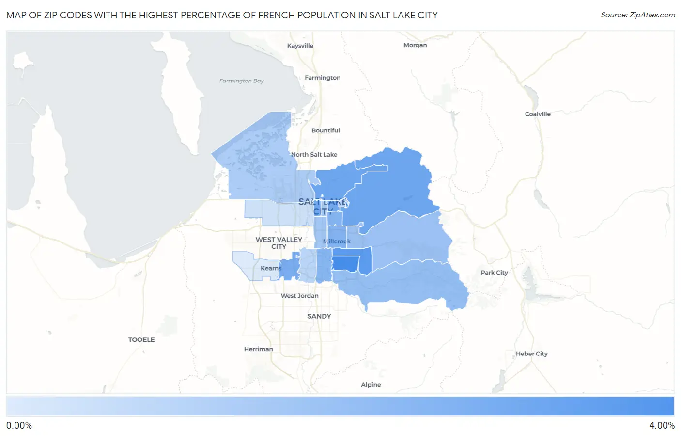 Zip Codes with the Highest Percentage of French Population in Salt Lake City Map