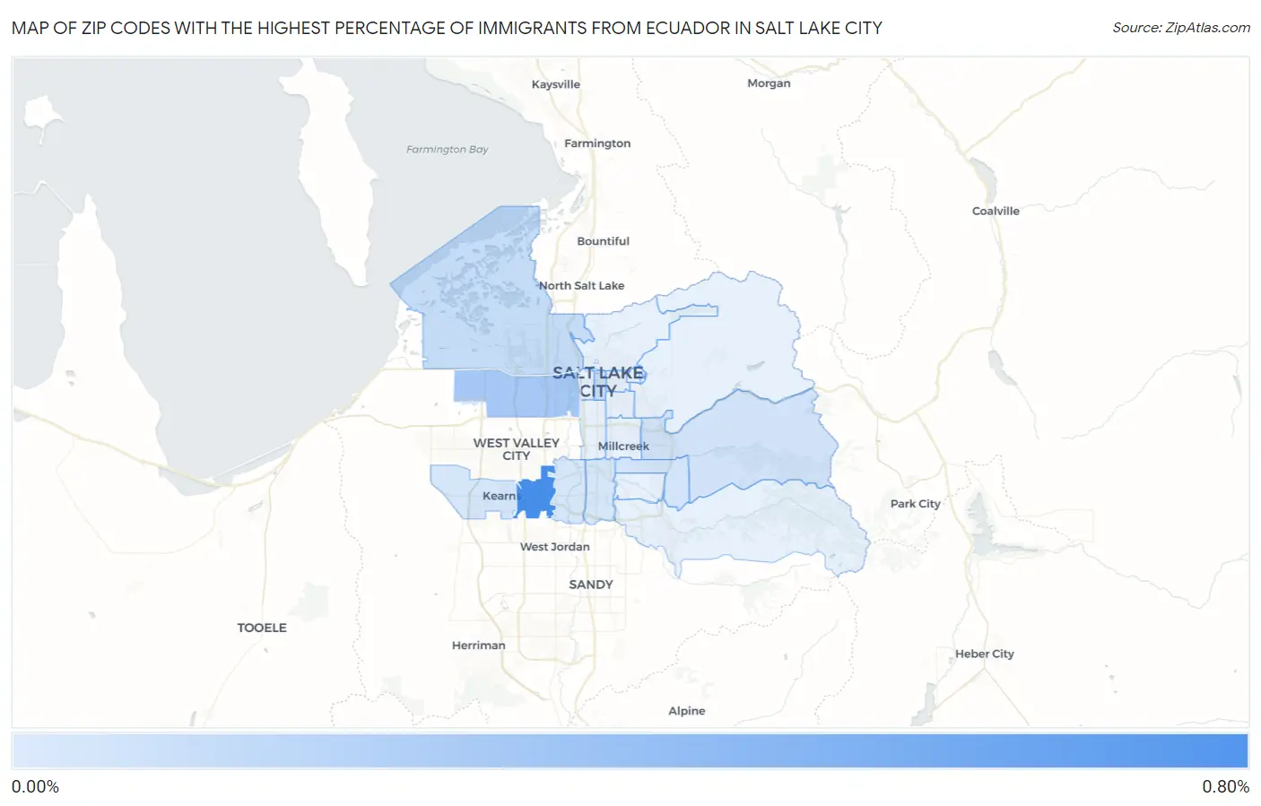 Zip Codes with the Highest Percentage of Immigrants from Ecuador in Salt Lake City Map