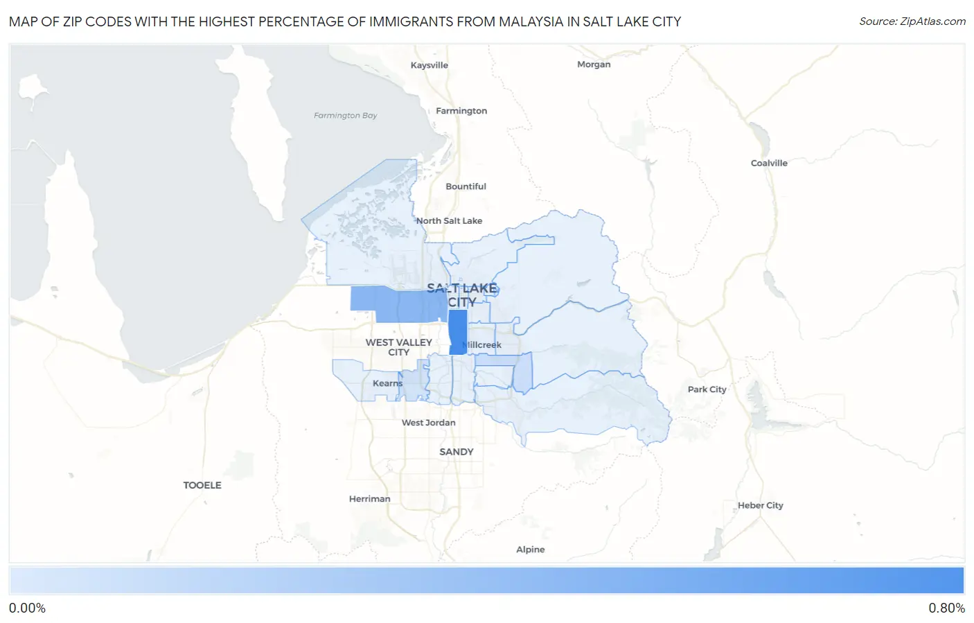 Zip Codes with the Highest Percentage of Immigrants from Malaysia in Salt Lake City Map