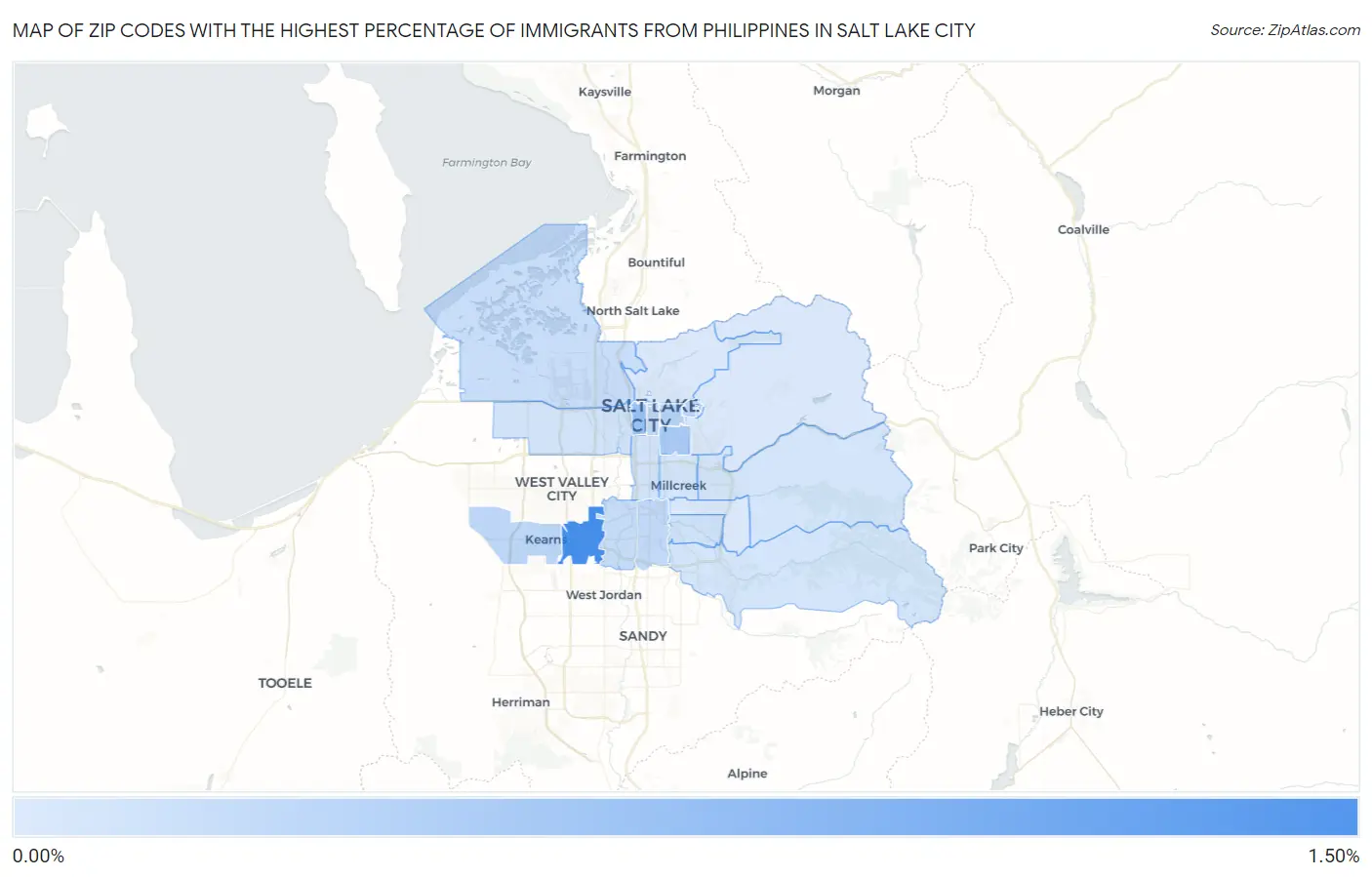 Zip Codes with the Highest Percentage of Immigrants from Philippines in Salt Lake City Map