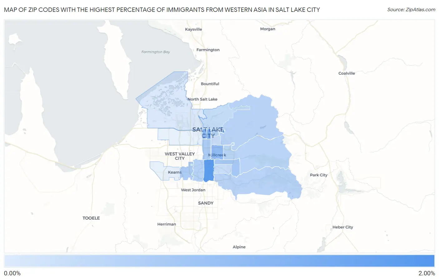 Zip Codes with the Highest Percentage of Immigrants from Western Asia in Salt Lake City Map