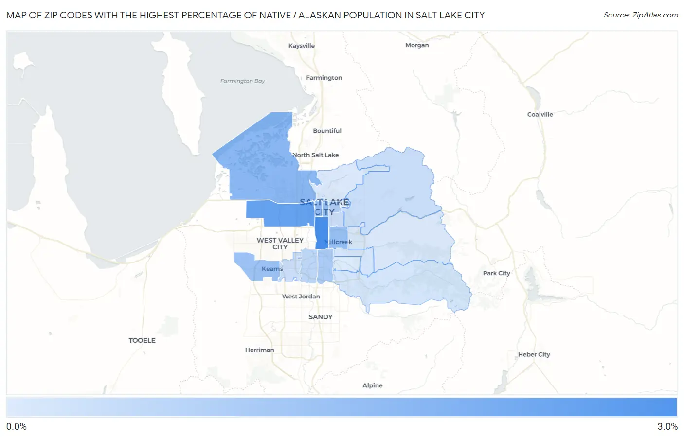 Zip Codes with the Highest Percentage of Native / Alaskan Population in Salt Lake City Map