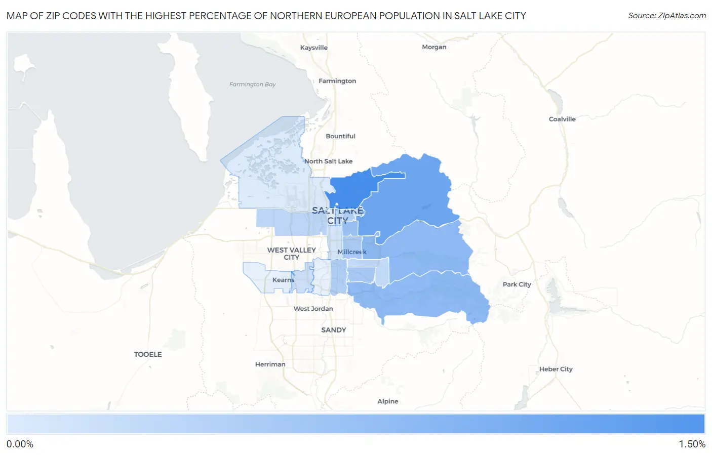 Zip Codes with the Highest Percentage of Northern European Population in Salt Lake City Map