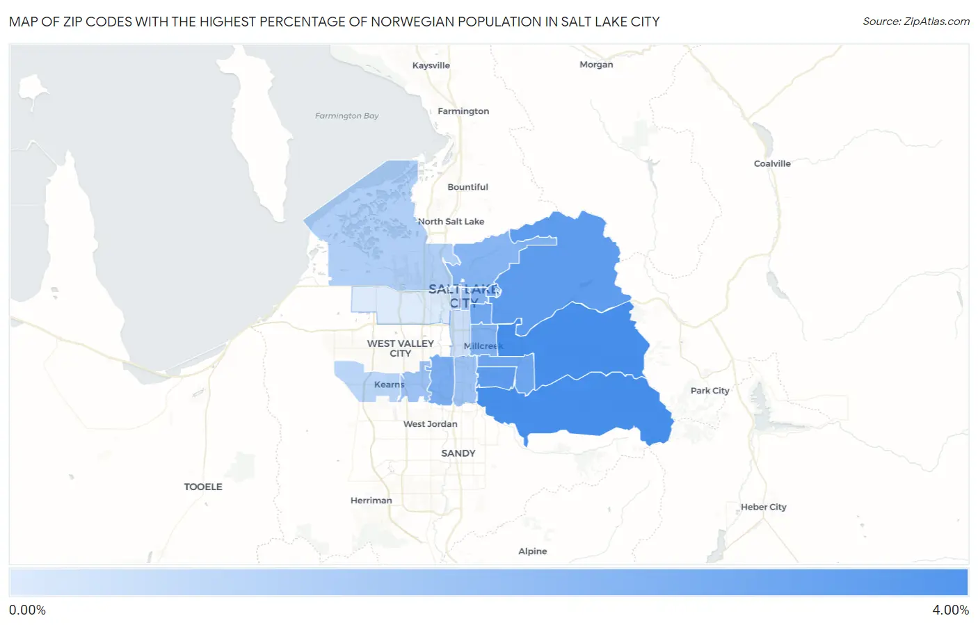 Zip Codes with the Highest Percentage of Norwegian Population in Salt Lake City Map