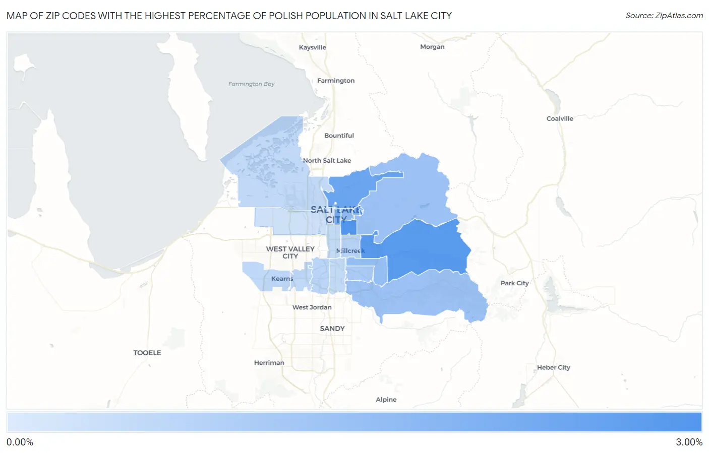 Zip Codes with the Highest Percentage of Polish Population in Salt Lake City Map