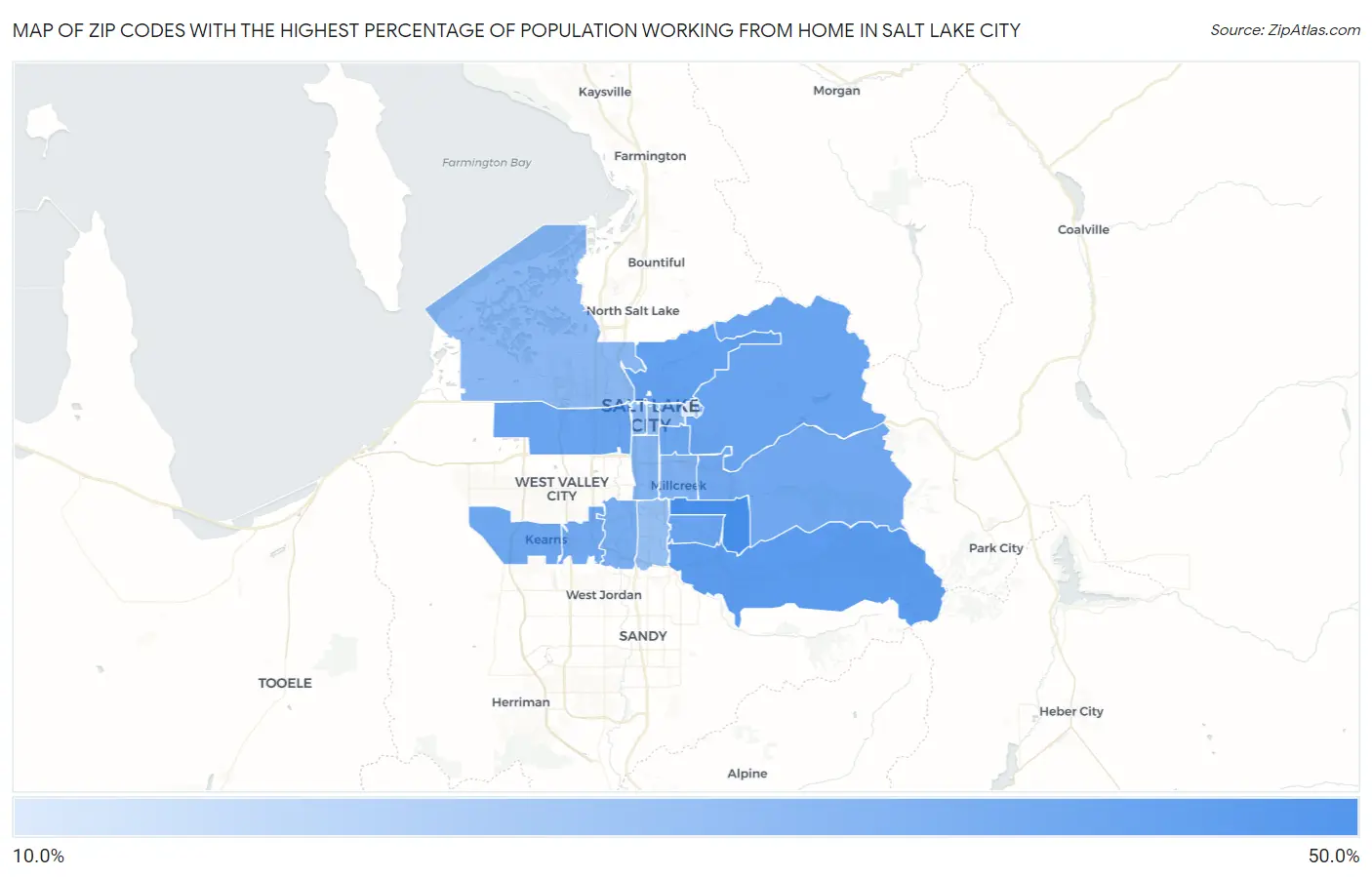 Zip Codes with the Highest Percentage of Population Working from Home in Salt Lake City Map