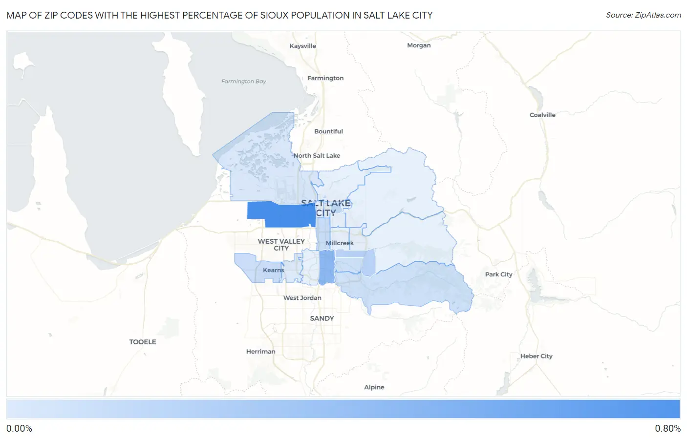 Zip Codes with the Highest Percentage of Sioux Population in Salt Lake City Map