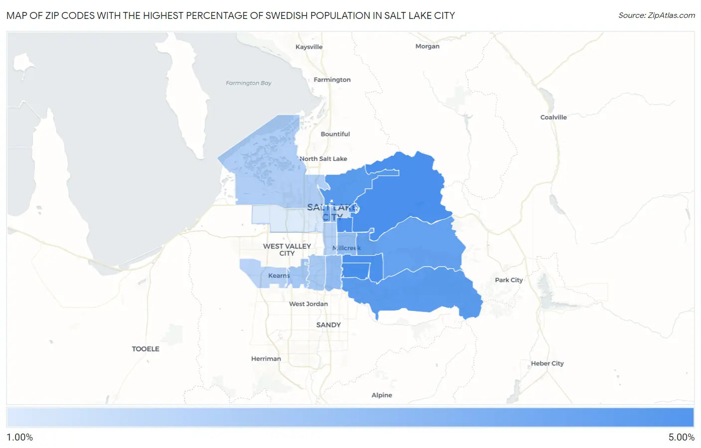 Zip Codes with the Highest Percentage of Swedish Population in Salt Lake City Map