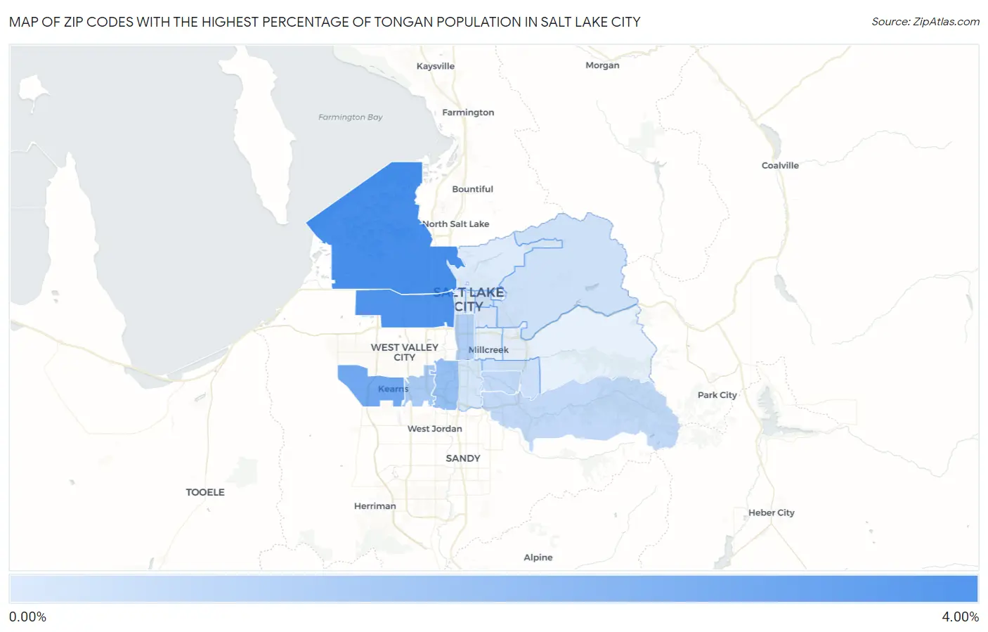 Zip Codes with the Highest Percentage of Tongan Population in Salt Lake City Map