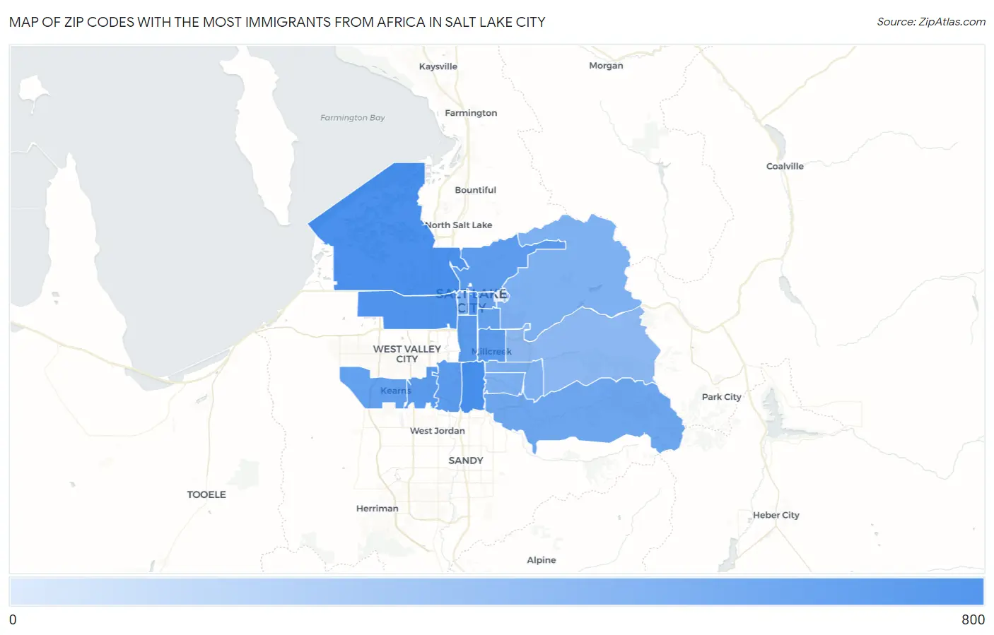 Zip Codes with the Most Immigrants from Africa in Salt Lake City Map