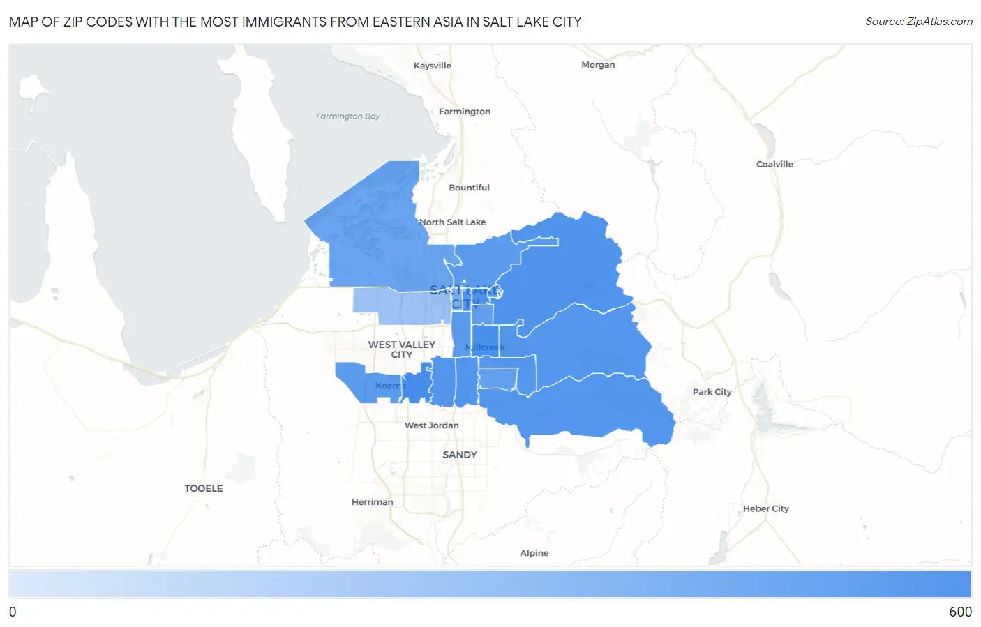 Zip Codes with the Most Immigrants from Eastern Asia in Salt Lake City Map