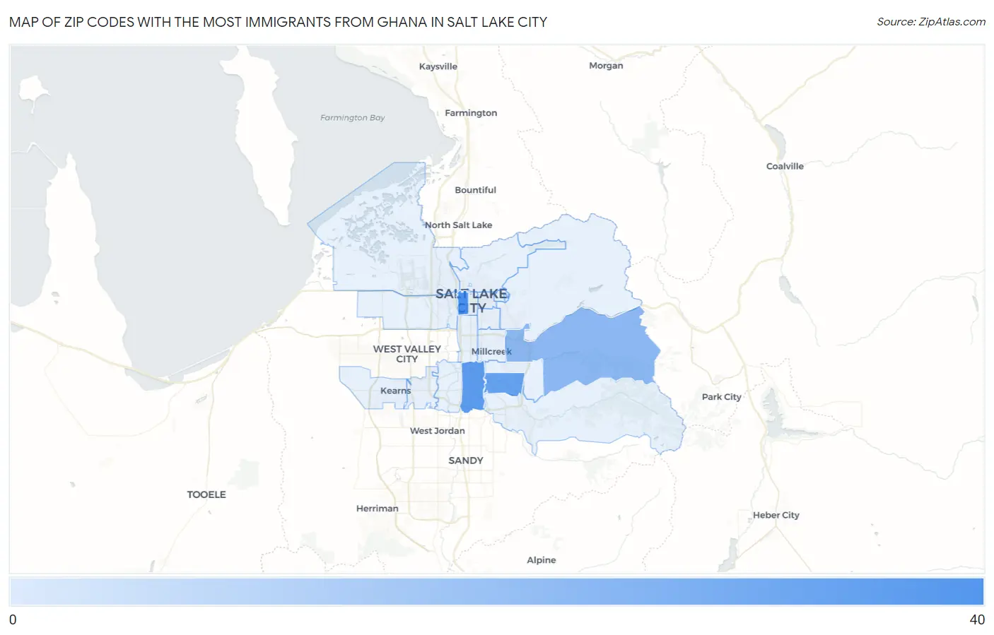 Zip Codes with the Most Immigrants from Ghana in Salt Lake City Map
