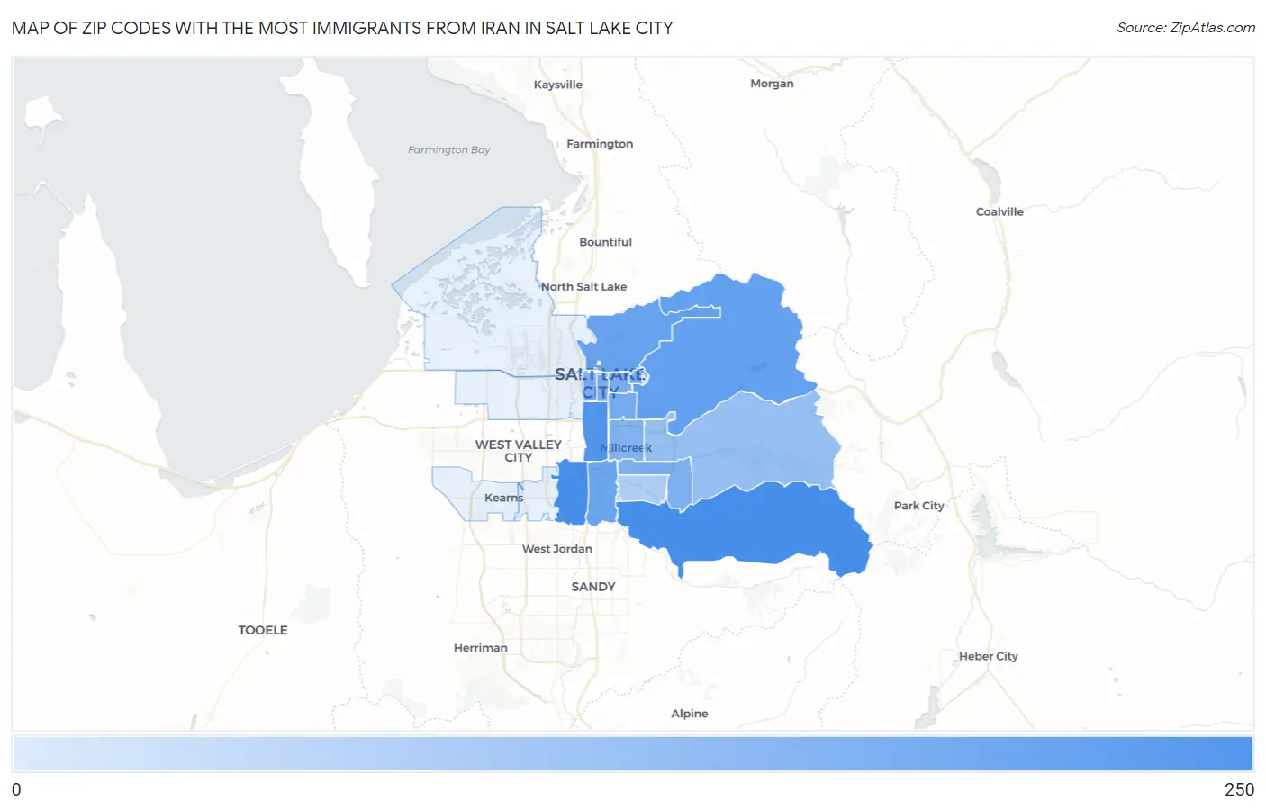 Zip Codes with the Most Immigrants from Iran in Salt Lake City Map