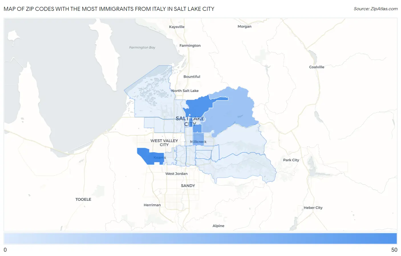 Zip Codes with the Most Immigrants from Italy in Salt Lake City Map