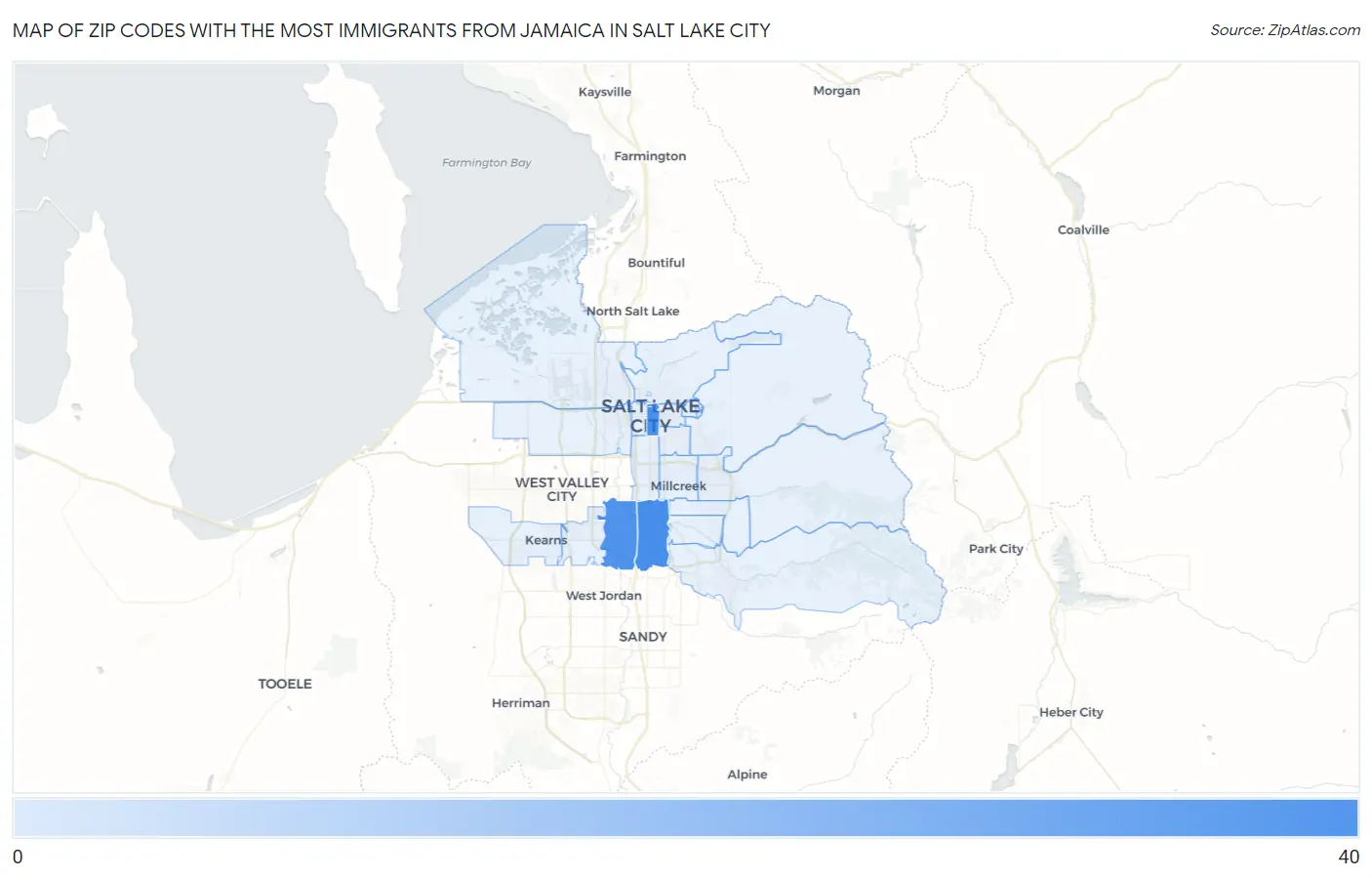 Zip Codes with the Most Immigrants from Jamaica in Salt Lake City Map