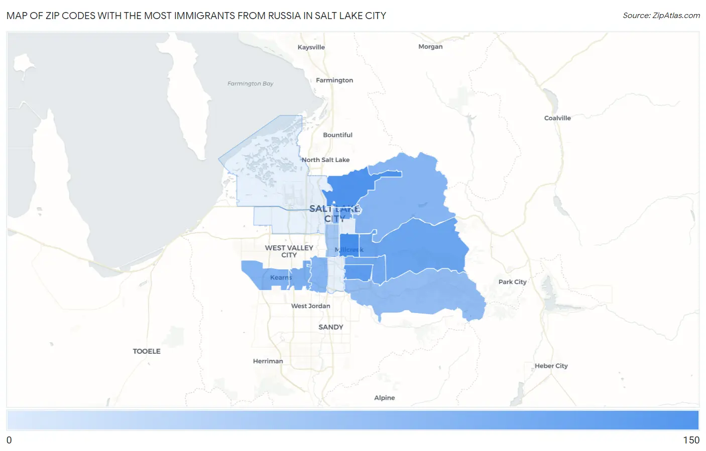 Zip Codes with the Most Immigrants from Russia in Salt Lake City Map
