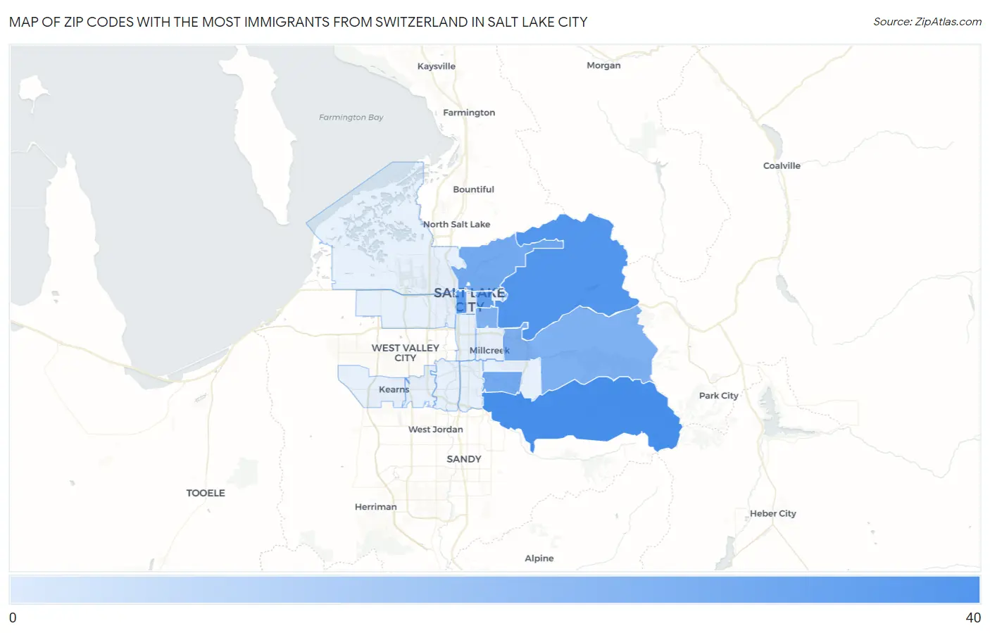 Zip Codes with the Most Immigrants from Switzerland in Salt Lake City Map