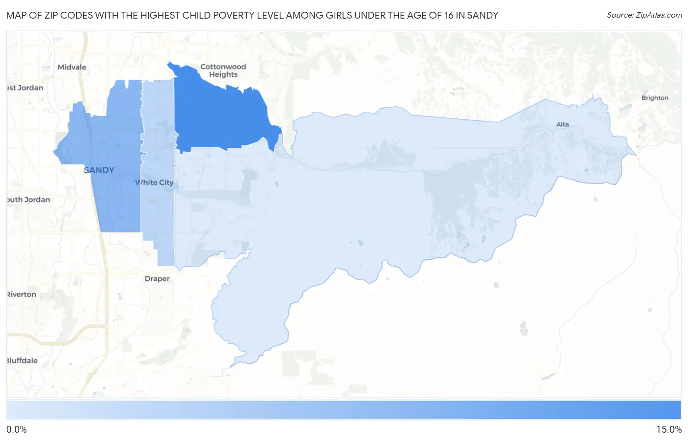 Zip Codes with the Highest Child Poverty Level Among Girls Under the Age of 16 in Sandy Map