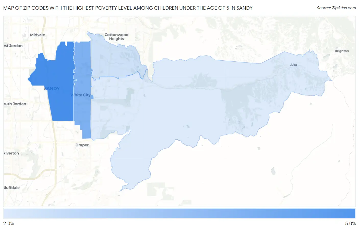 Zip Codes with the Highest Poverty Level Among Children Under the Age of 5 in Sandy Map