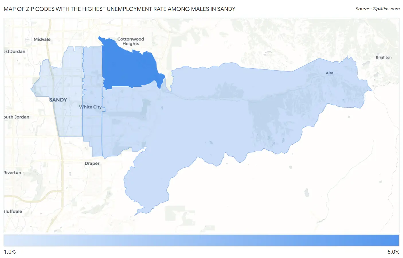 Zip Codes with the Highest Unemployment Rate Among Males in Sandy Map