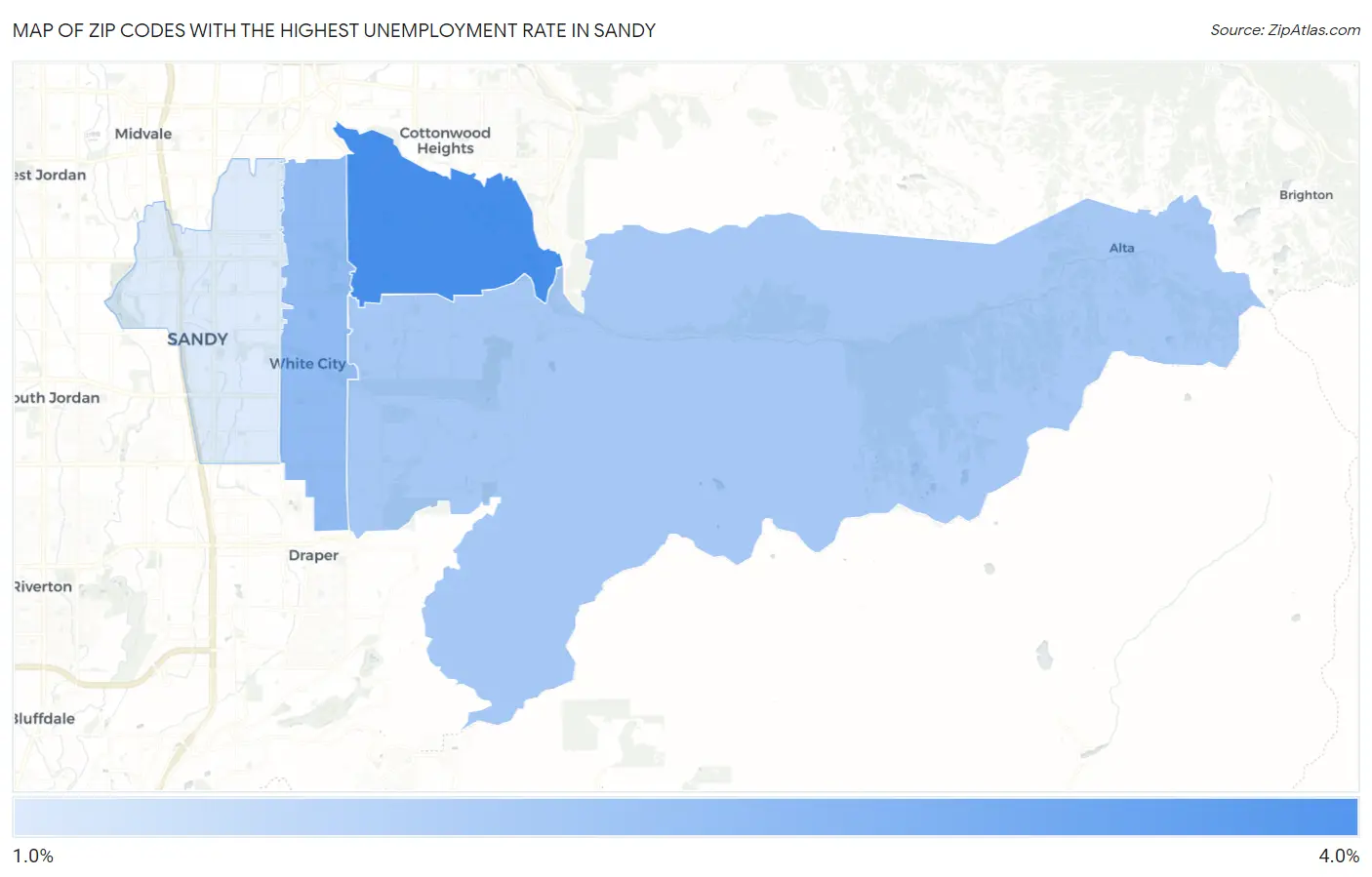 Zip Codes with the Highest Unemployment Rate in Sandy Map