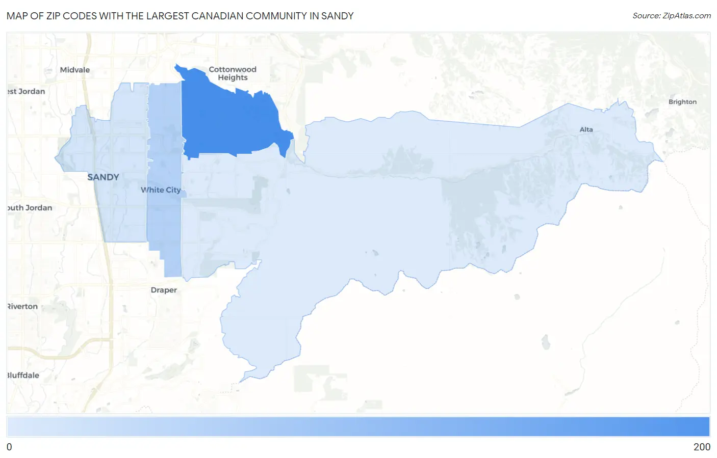 Zip Codes with the Largest Canadian Community in Sandy Map