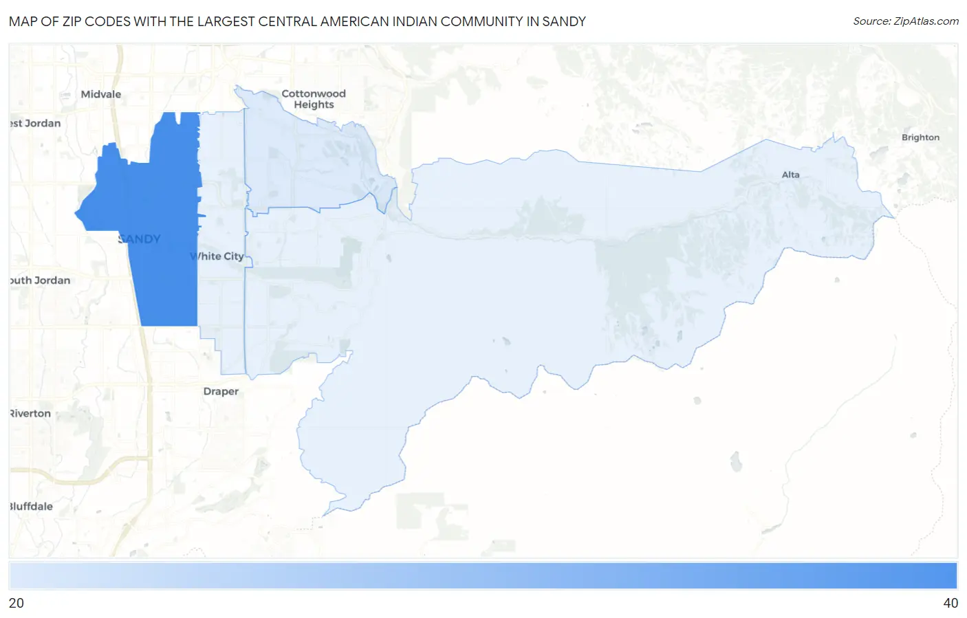 Zip Codes with the Largest Central American Indian Community in Sandy Map