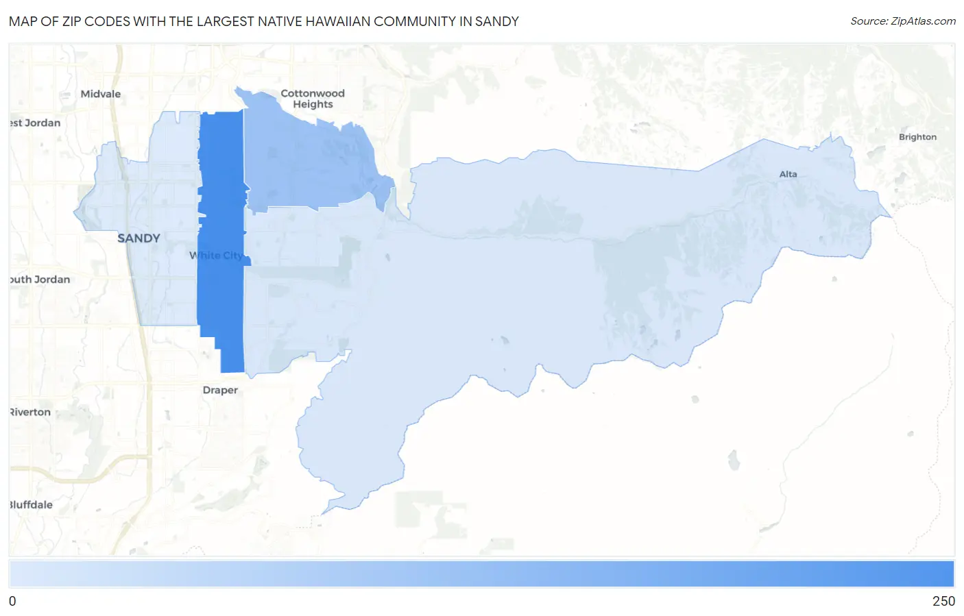 Zip Codes with the Largest Native Hawaiian Community in Sandy Map