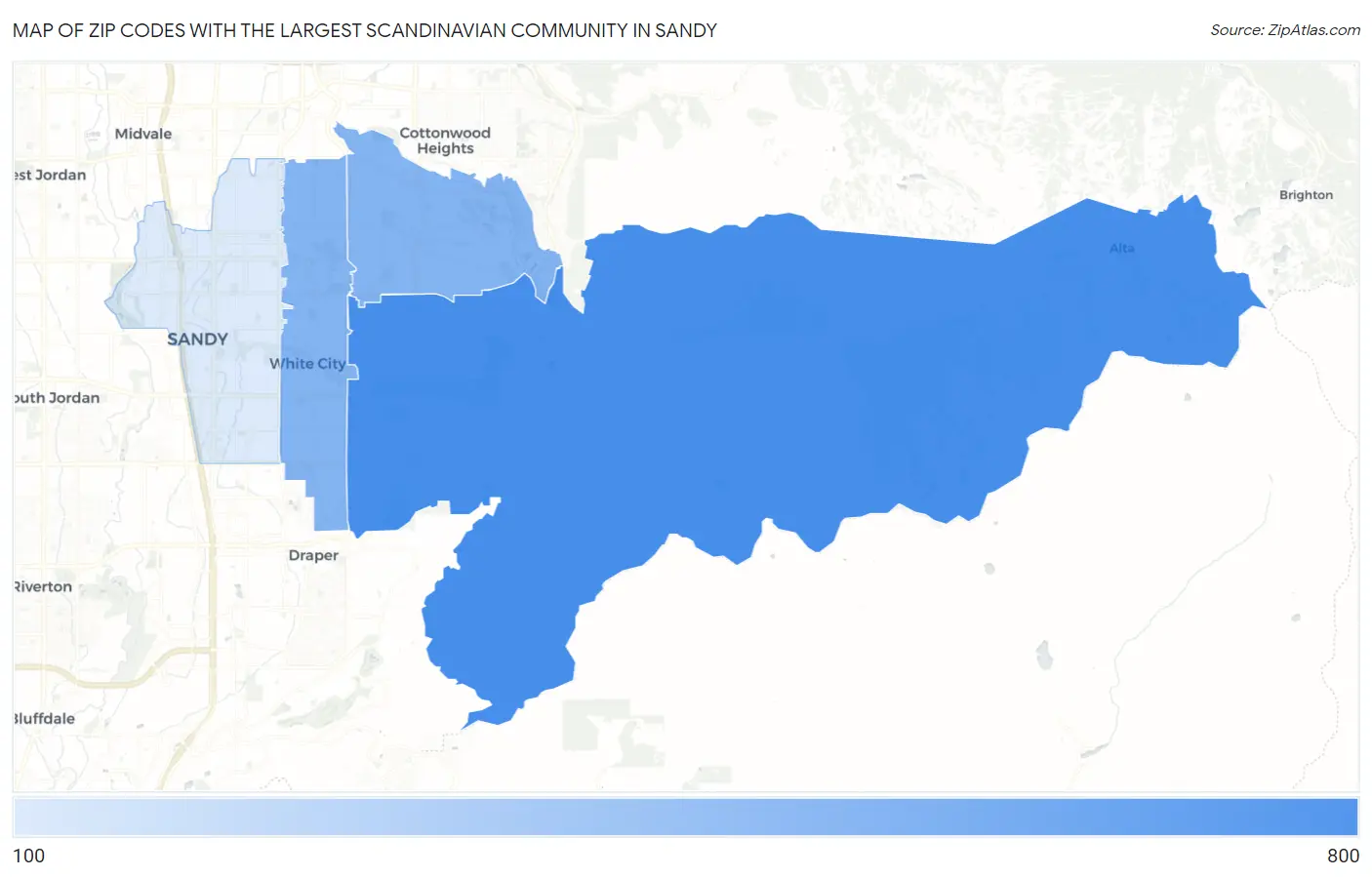 Zip Codes with the Largest Scandinavian Community in Sandy Map