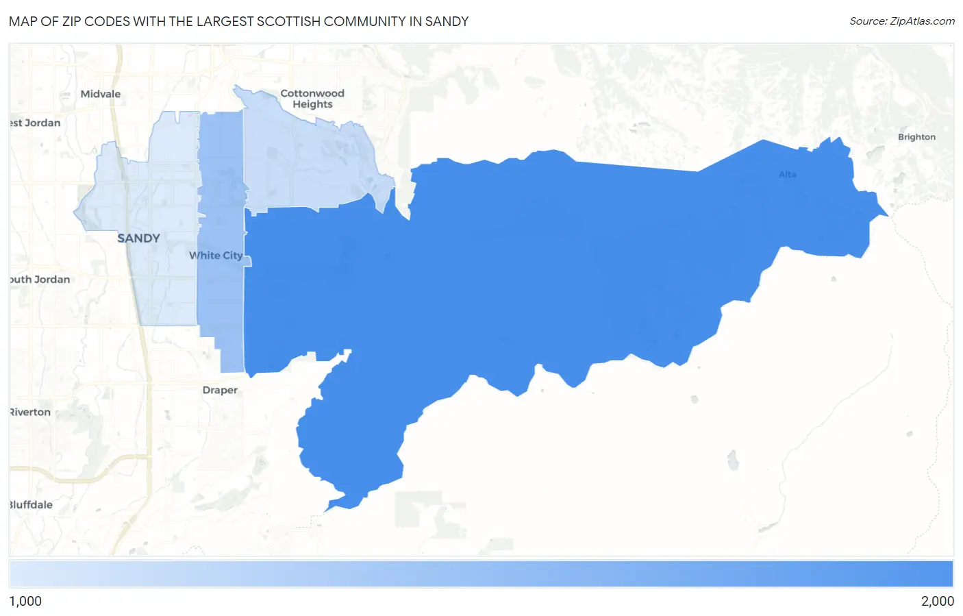 Zip Codes with the Largest Scottish Community in Sandy Map