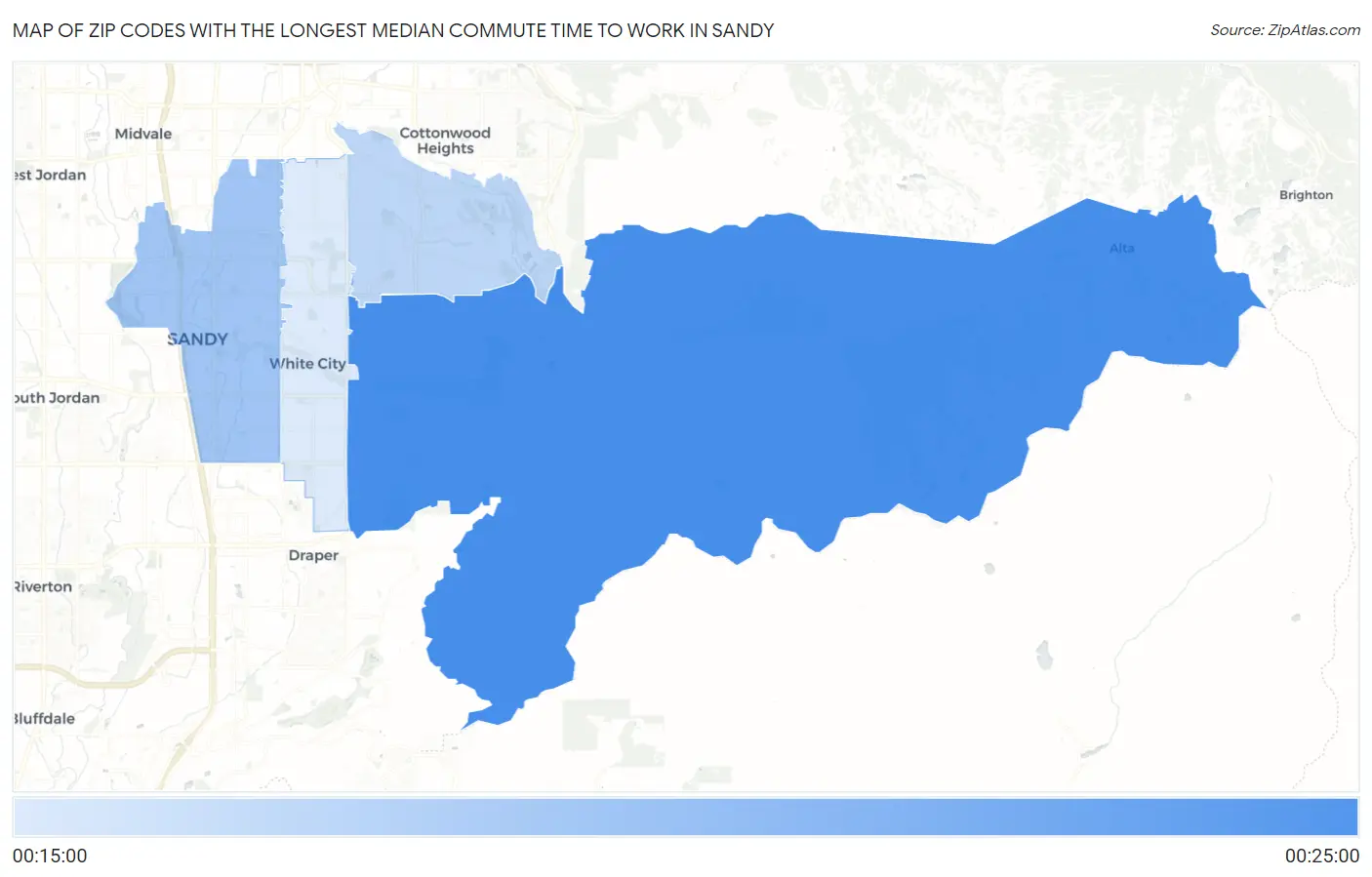 Zip Codes with the Longest Median Commute Time to Work in Sandy Map