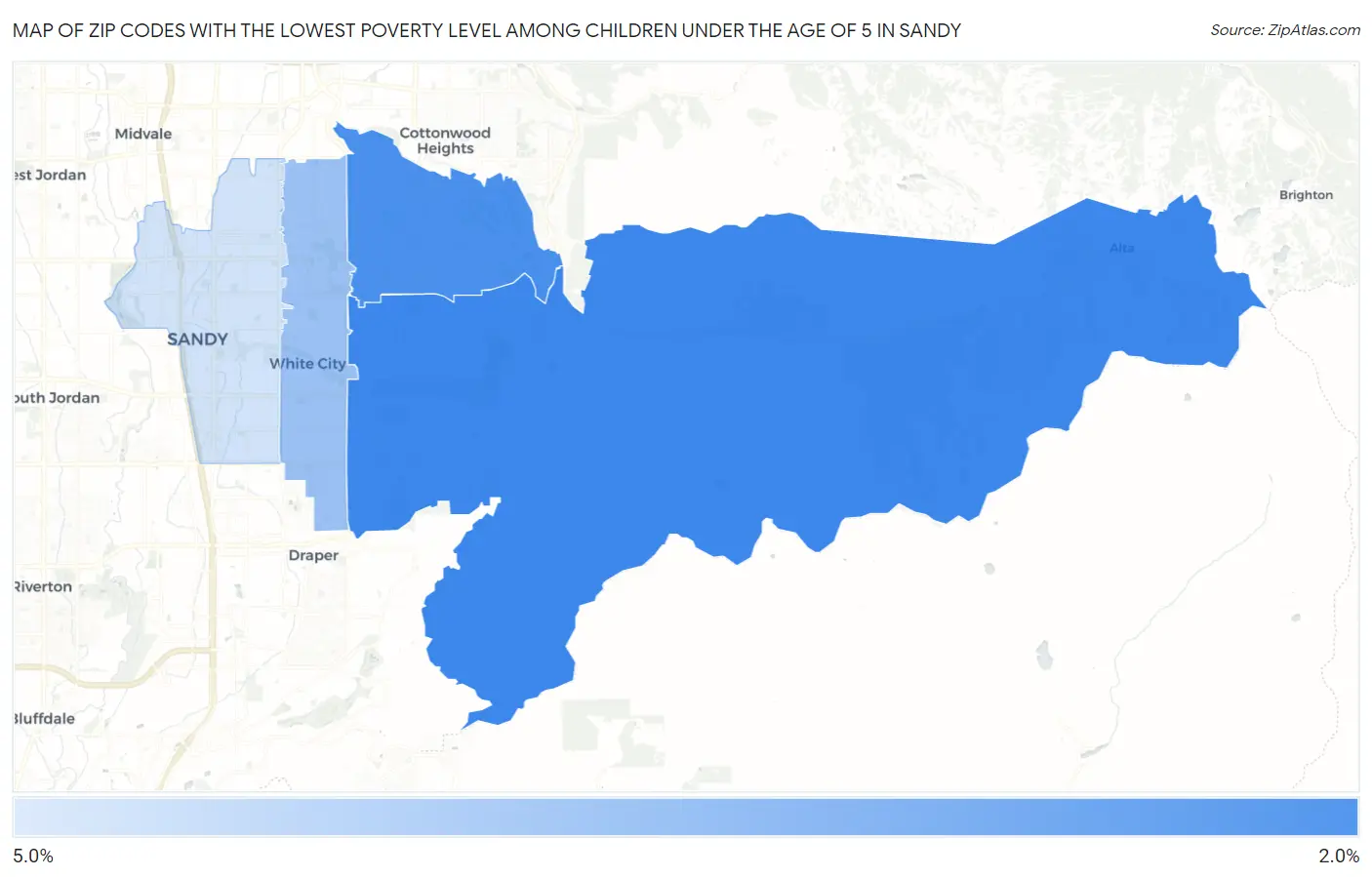 Zip Codes with the Lowest Poverty Level Among Children Under the Age of 5 in Sandy Map