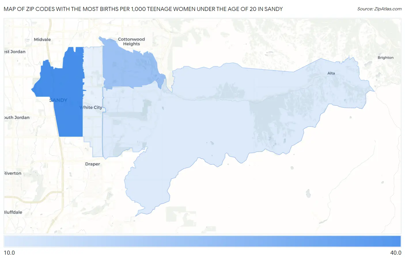 Zip Codes with the Most Births per 1,000 Teenage Women Under the Age of 20 in Sandy Map