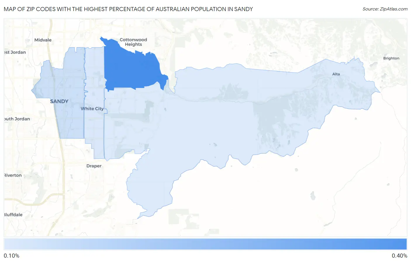 Zip Codes with the Highest Percentage of Australian Population in Sandy Map