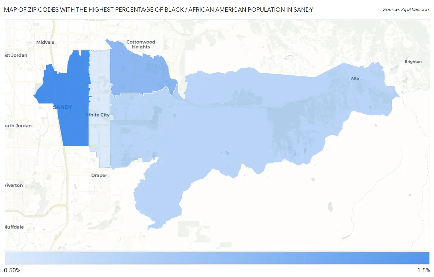 Zip Codes with the Highest Percentage of Black / African American Population in Sandy Map