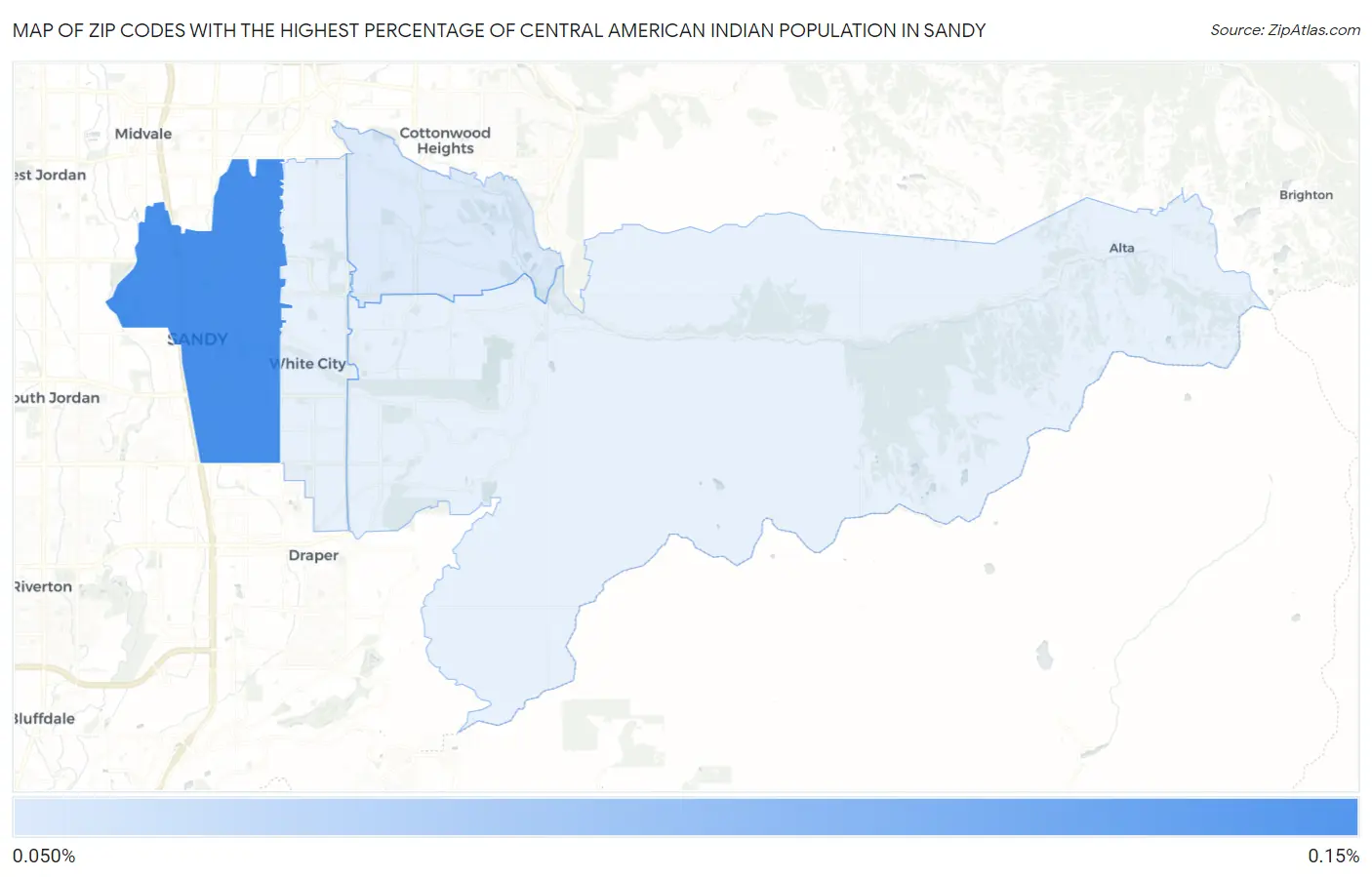 Zip Codes with the Highest Percentage of Central American Indian Population in Sandy Map